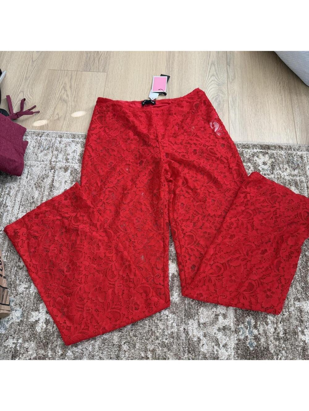 Pretty little thing Red lace flare pants brand new with tags size 4